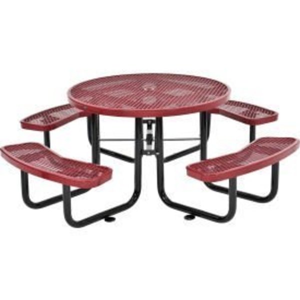Global Equipment 46" Round Outdoor Steel Picnic Table, Expanded Metal, Red 277150RD
